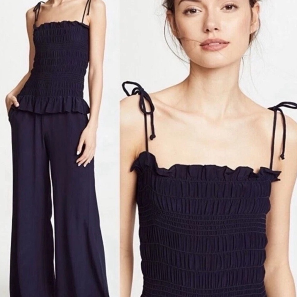 Tory Burch Smocked Wide-Leg Silk Coverup Jumpsuit